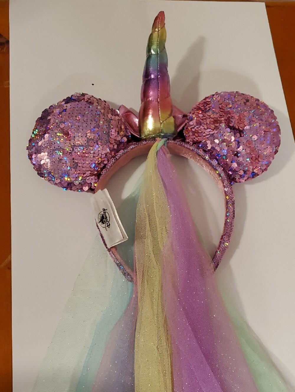 Disney Pink Sequin Unicorn Ear Headband with Pastel Tulle Mane - Picture 3 of 6